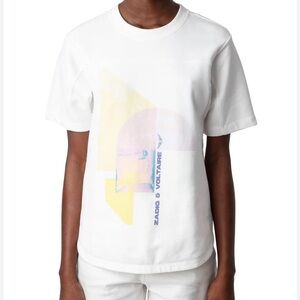 Zadig and Voltaire Bow Tshirt White short sleeve Terry Palmier print Sz XS NEW